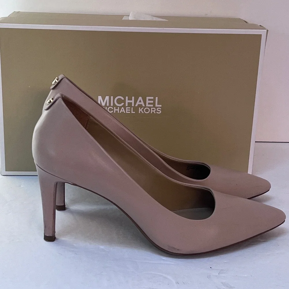 Michael Kors Alina Flex High Pump‎ Leather Heels Lt Cream US 8.5M Stiletto